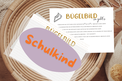 Bügelbild Schulkind lila orange groß