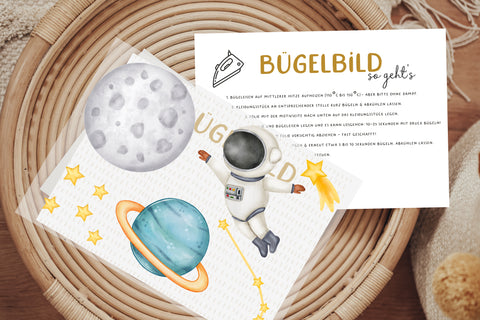 Bügelbild Astronaut Weltraum Sterne Planet Sternschnuppe