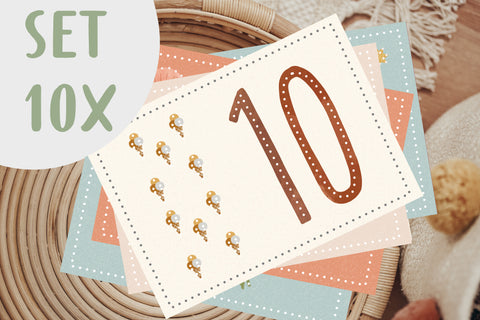 Set aus 10 Prickel-Postkarte Zahlen 1 bis 10