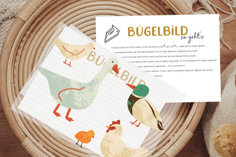 Bügelbild Gefieder Gans Ente Huhn Küken