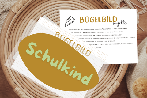 Bügelbild Schulkind braun grün groß