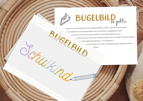 Bügelbild Schulkind Schrift Bleistift klein