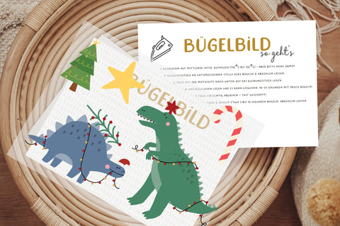 Bügelbild Weihnachtsdino Dinosaurier Weihnachten