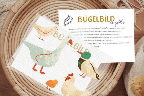 Bügelbild Gefieder Gans Ente Huhn Küken