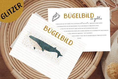 Glitzer Bügelbild KLEINER freundlicher Wal Blauwal