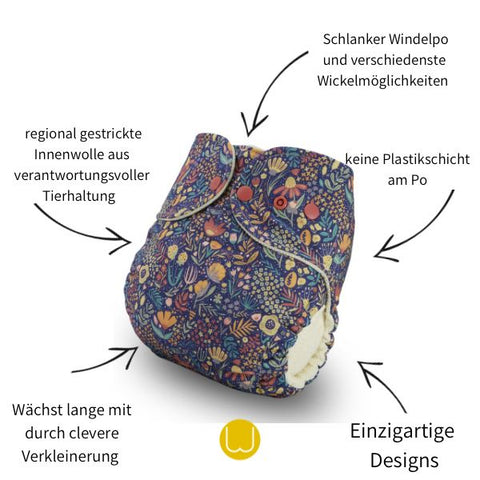 Stoffwindel Füchse Wolling [dehnbar, Windeling, 100% Wolle]