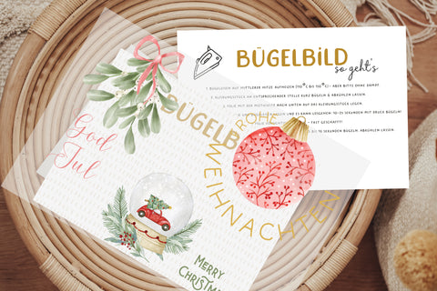 Bügelbild Ornamente Weihnachten Mistelzweig Schneekugel