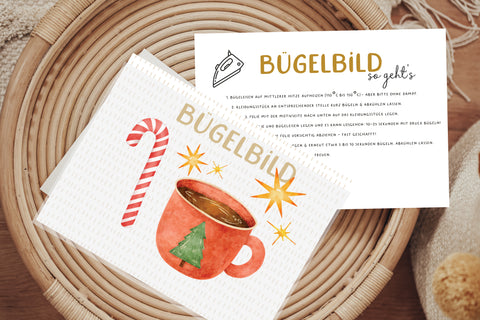 Bügelbild Kakao Weihnachten Zuckerstange Sterne